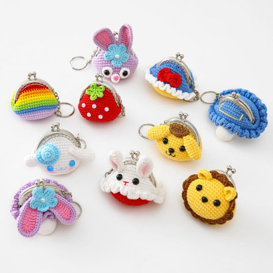 Handmade Crochet Animal Coin Purse with Keychain – Cute Mini Character Wallet and Bag Charm with Kiss Lock| Gift for Her, Kids and Friends